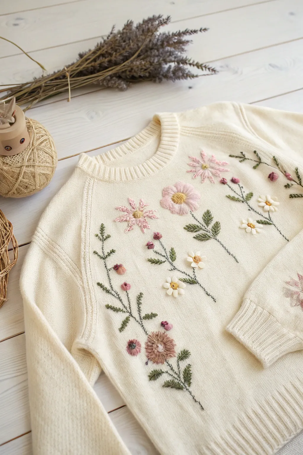 Embrace the beauty of nature with delicate floral embroidery on your favorite sweater.