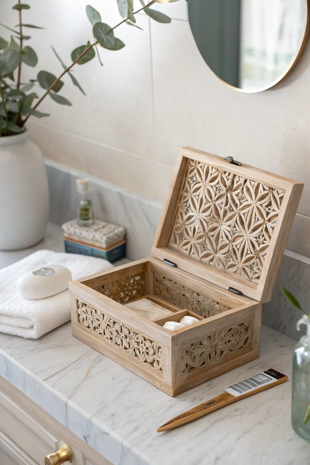 Organize with elegance: transform your bathroom with a chic, minimalist tampon organizer.