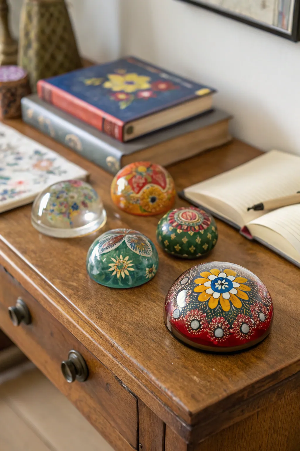 Charming vintage glass paperweights add elegance to any space.