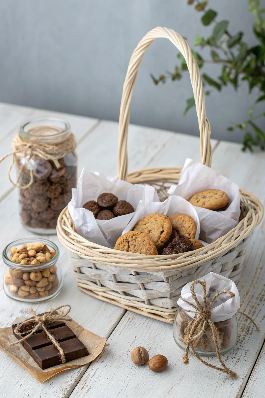 Delight in the simple pleasures of a gourmet snack basket, where each bite is a crafted surprise.