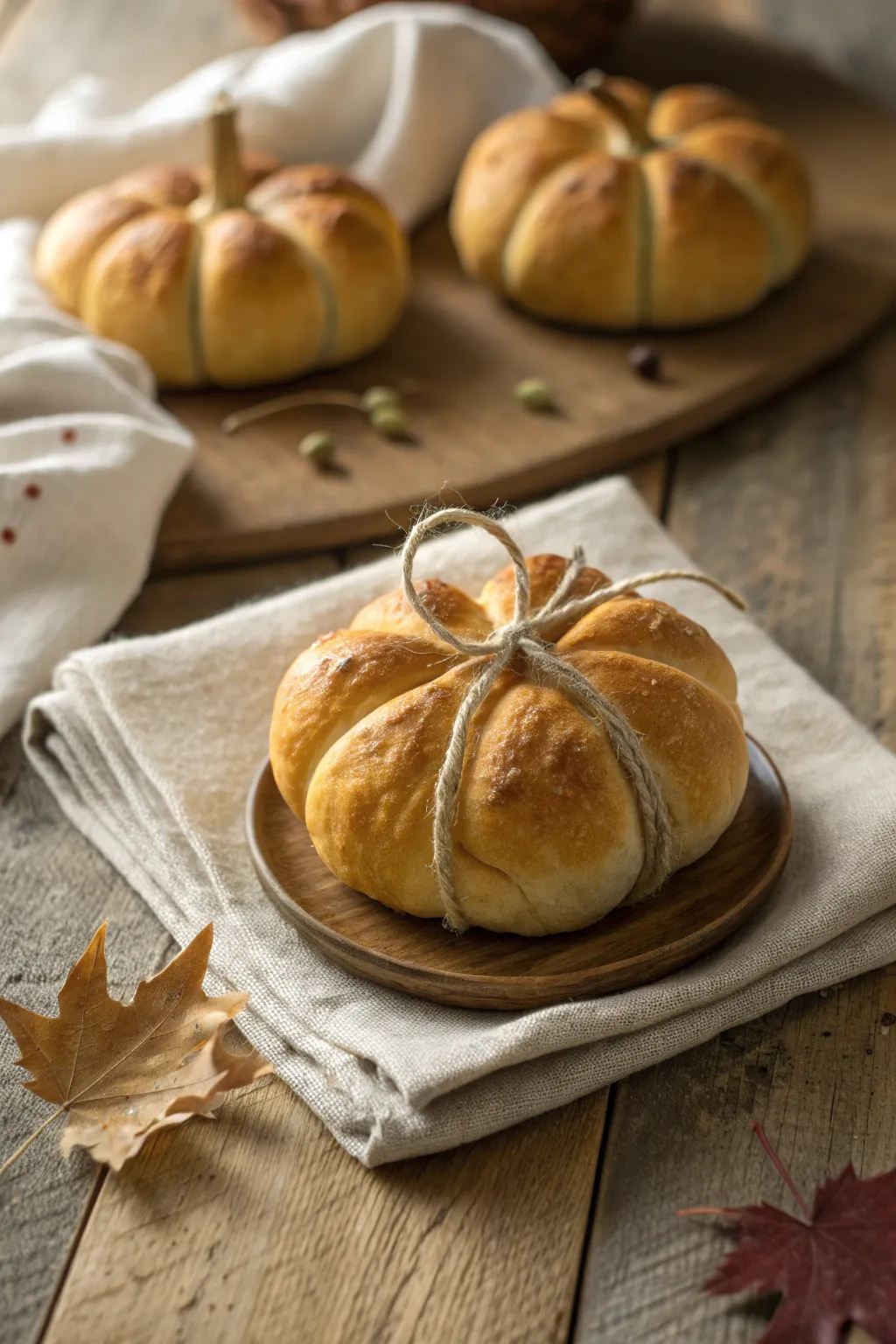Delight your guests with these charming pumpkin-shaped dinner rolls, a perfect blend of Scandinavian simplicity and boho elegance.