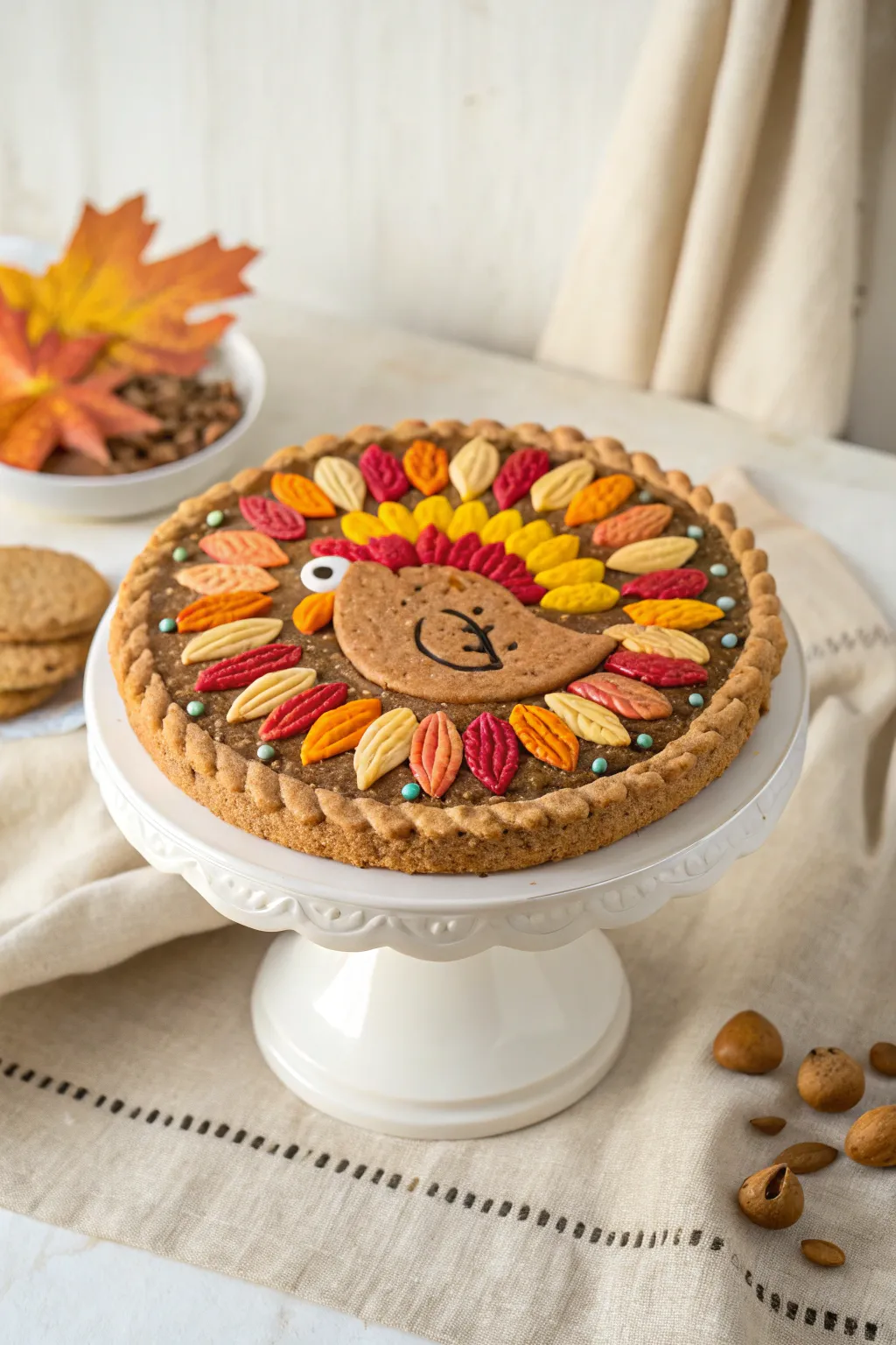 Elevate your Thanksgiving dessert table with this stunning Turkey Cookie Cake masterpiece!