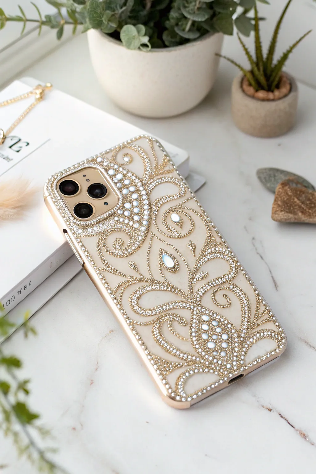 Transform your phone into a glitzy masterpiece with rhinestones and glitter for that perfect blend of glam and simplicity.