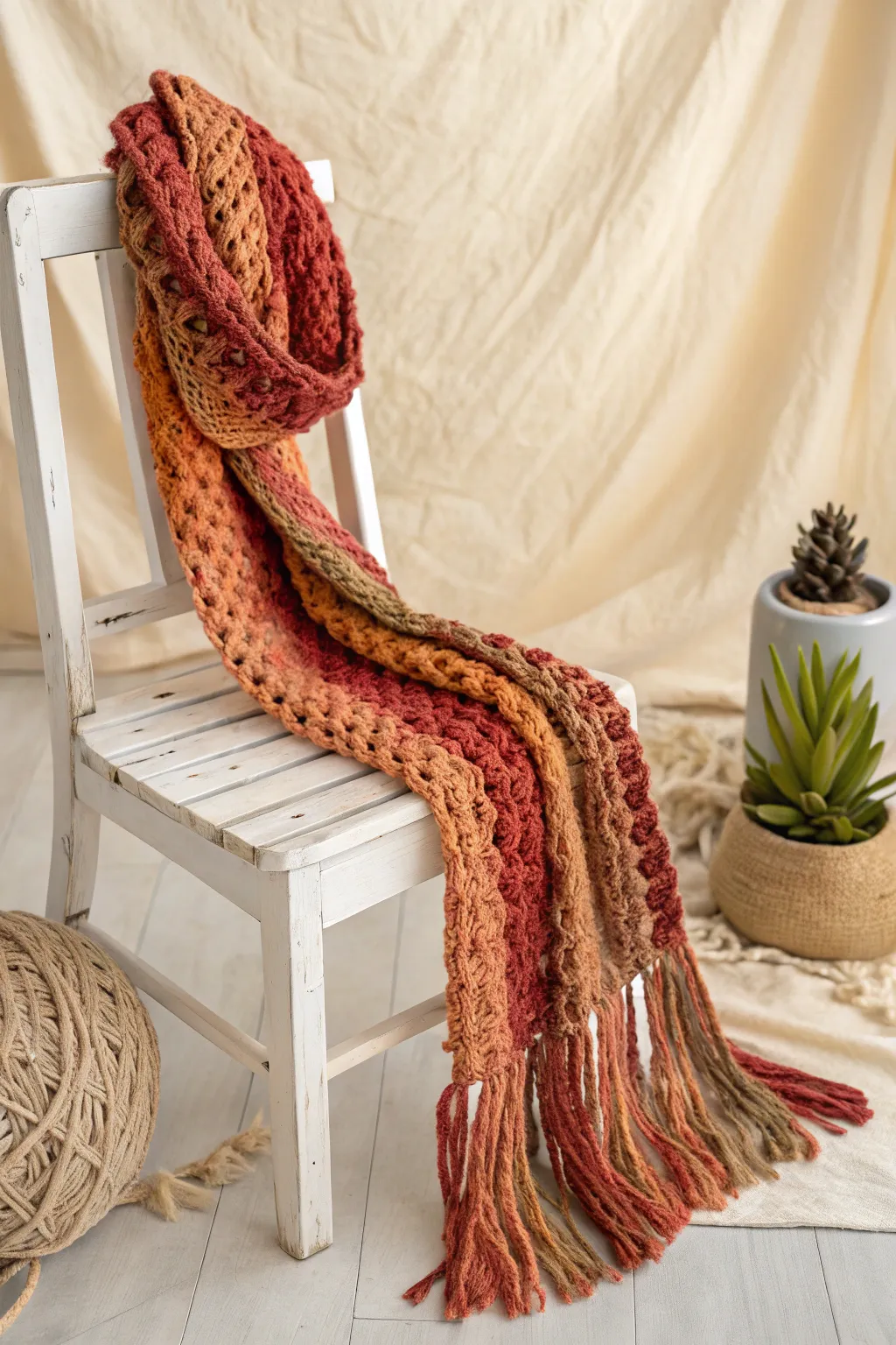 Wrap yourself in warmth and style with this cozy, chunky yarn scarf – the perfect winter accessory.