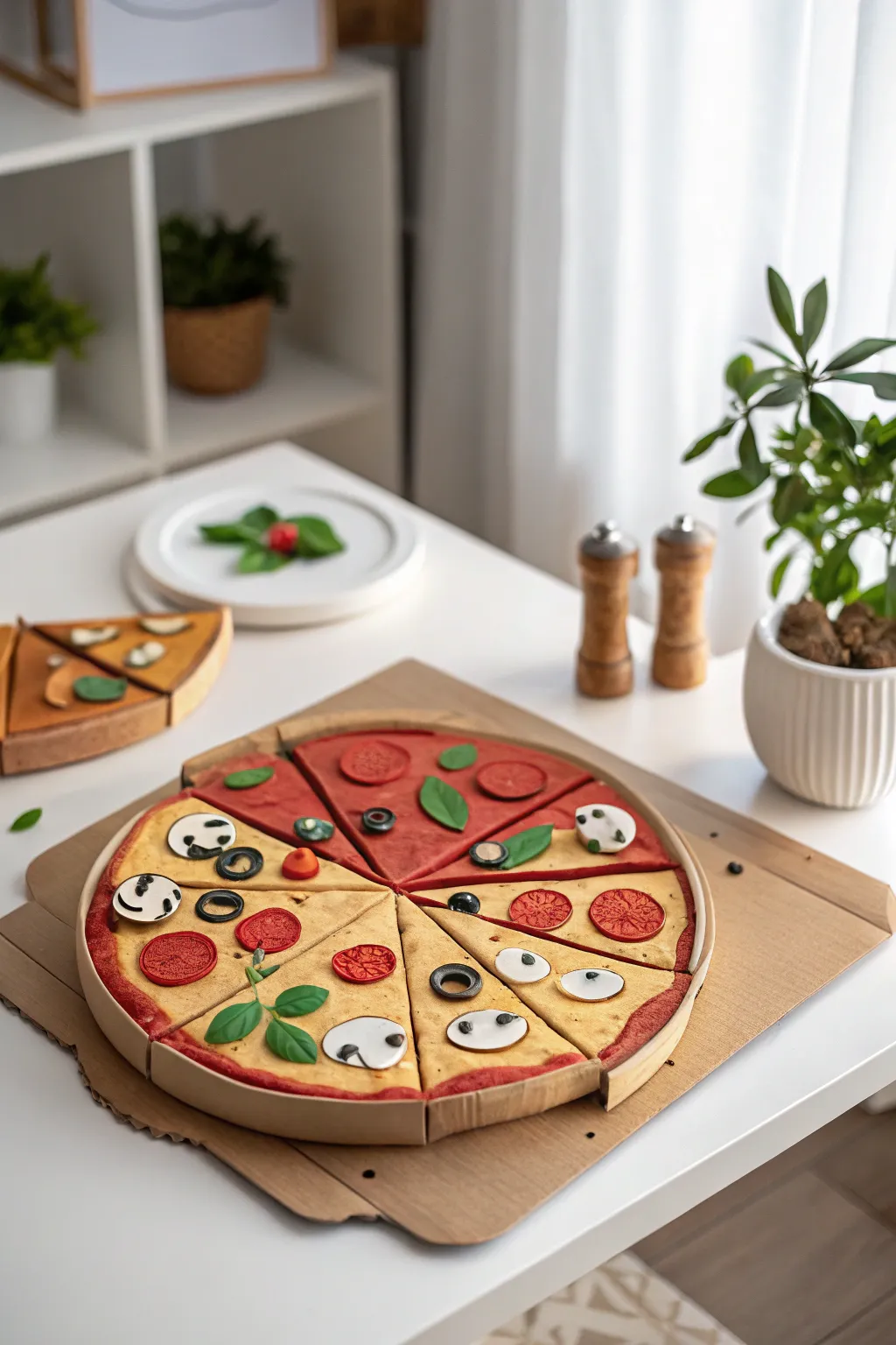 Craft your own slice of creativity with this charming cardboard pizza set – where simplicity meets fun!