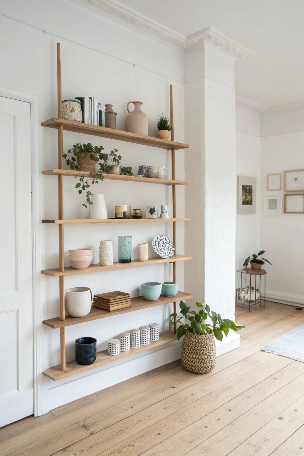 Elevate your space with vertical charm: Discover the art of thrifted treasures.