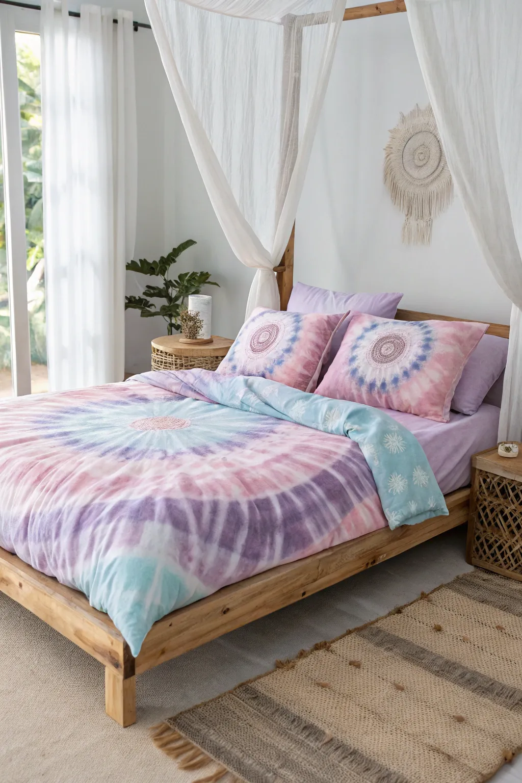 Transform your bedroom into a serene oasis with pastel tie dye bedding that blends minimalist elegance with boho charm.
