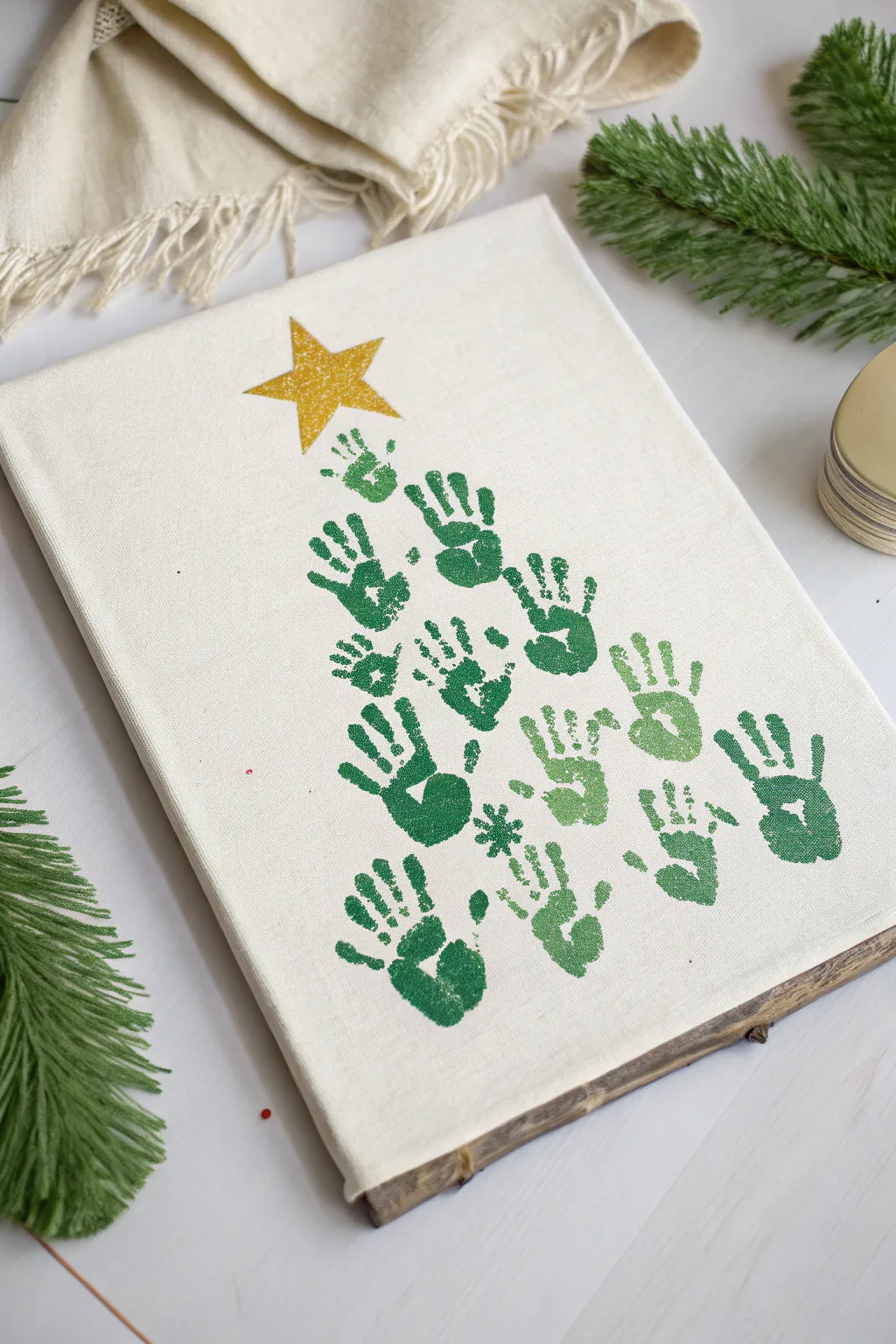Capture the magic of your toddler's creativity with this adorable handprint Christmas tree canvas!