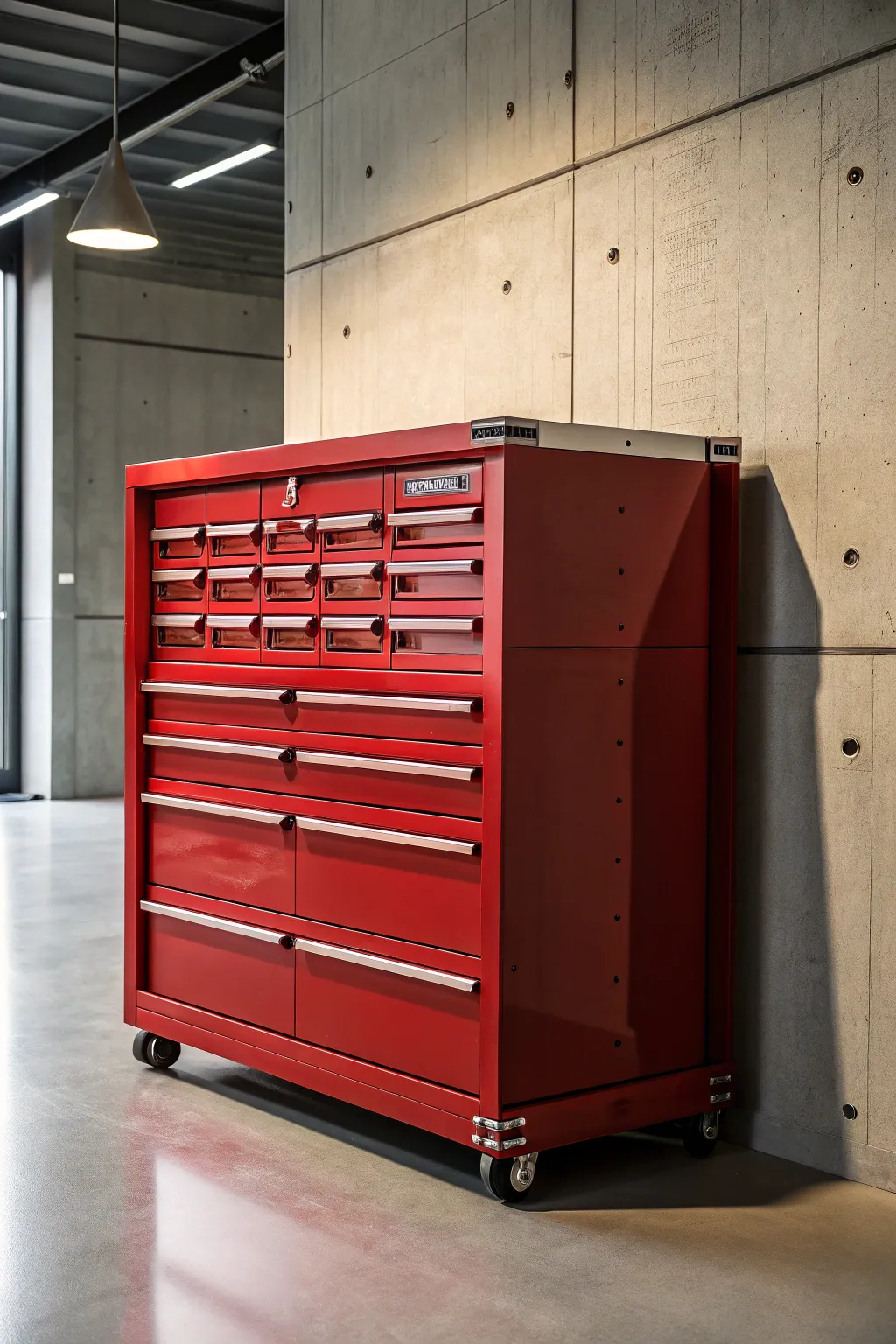 Elevate your space with industrial elegance: A vibrant red toolbox dresser that commands attention.