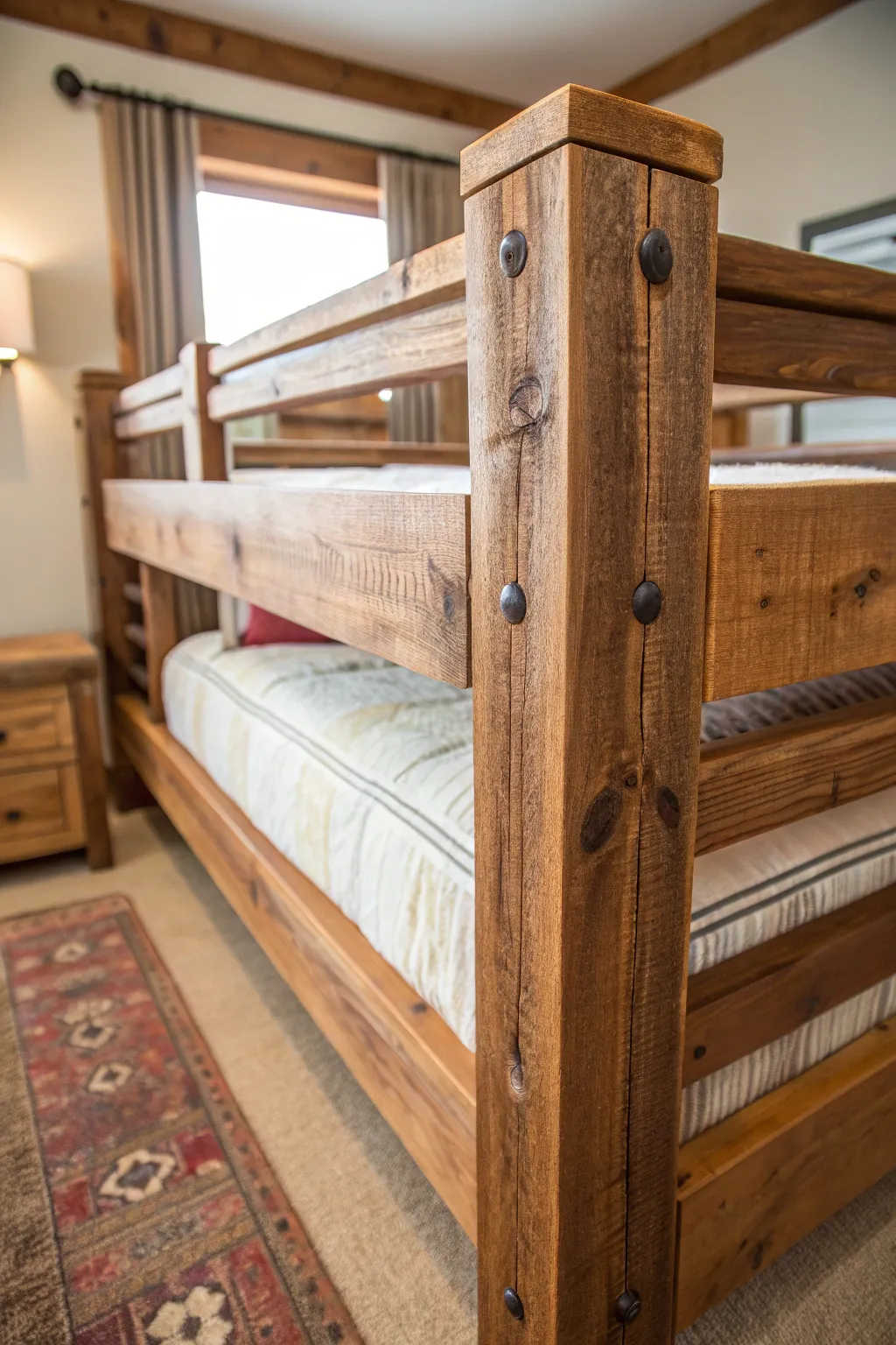 Elevate your bunk bed safety with a classic wooden guard rail, where rustic charm meets expert craftsmanship.