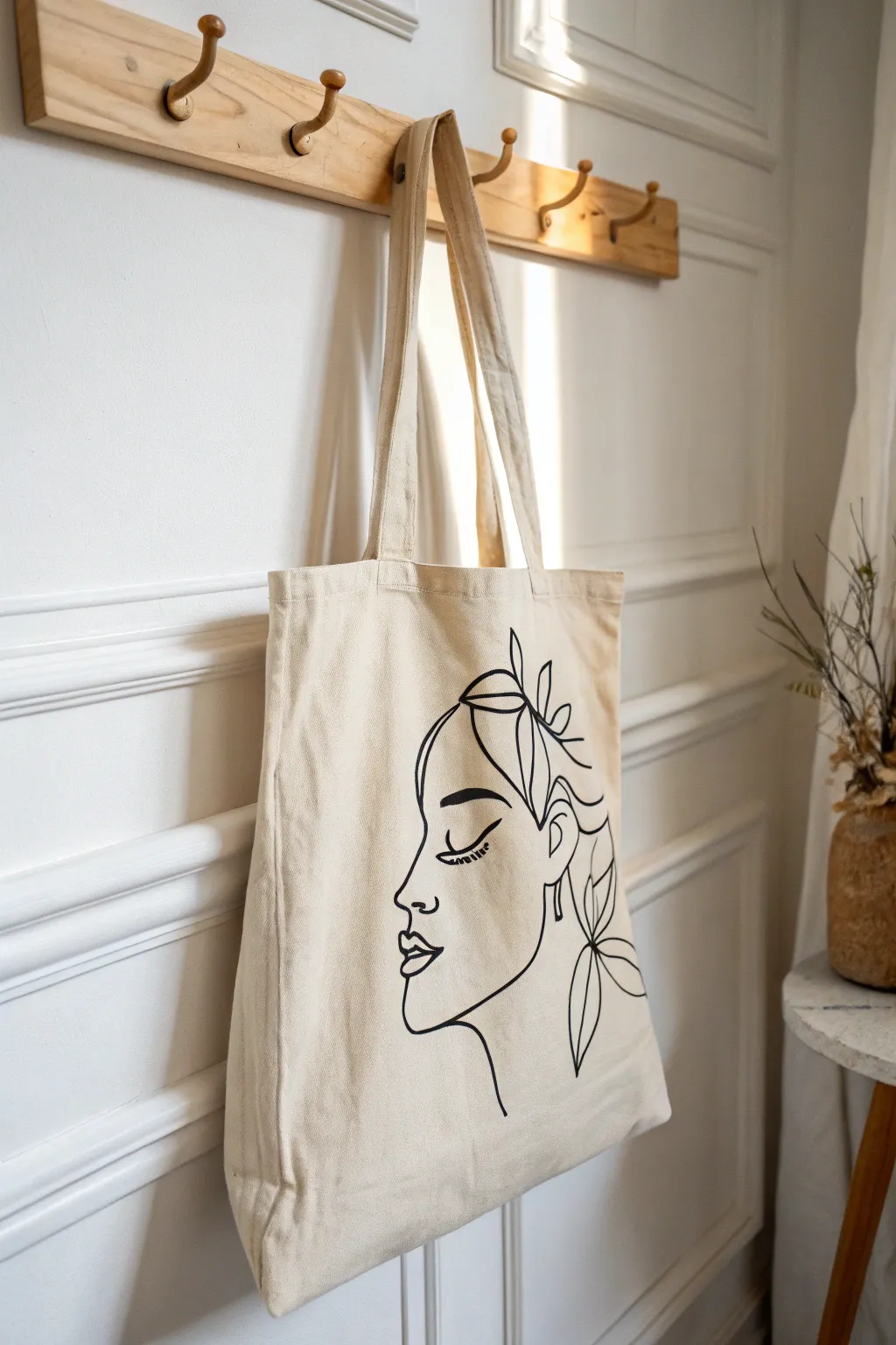 Embrace simplicity with minimalist line art on your tote bag for a chic, artistic statement.