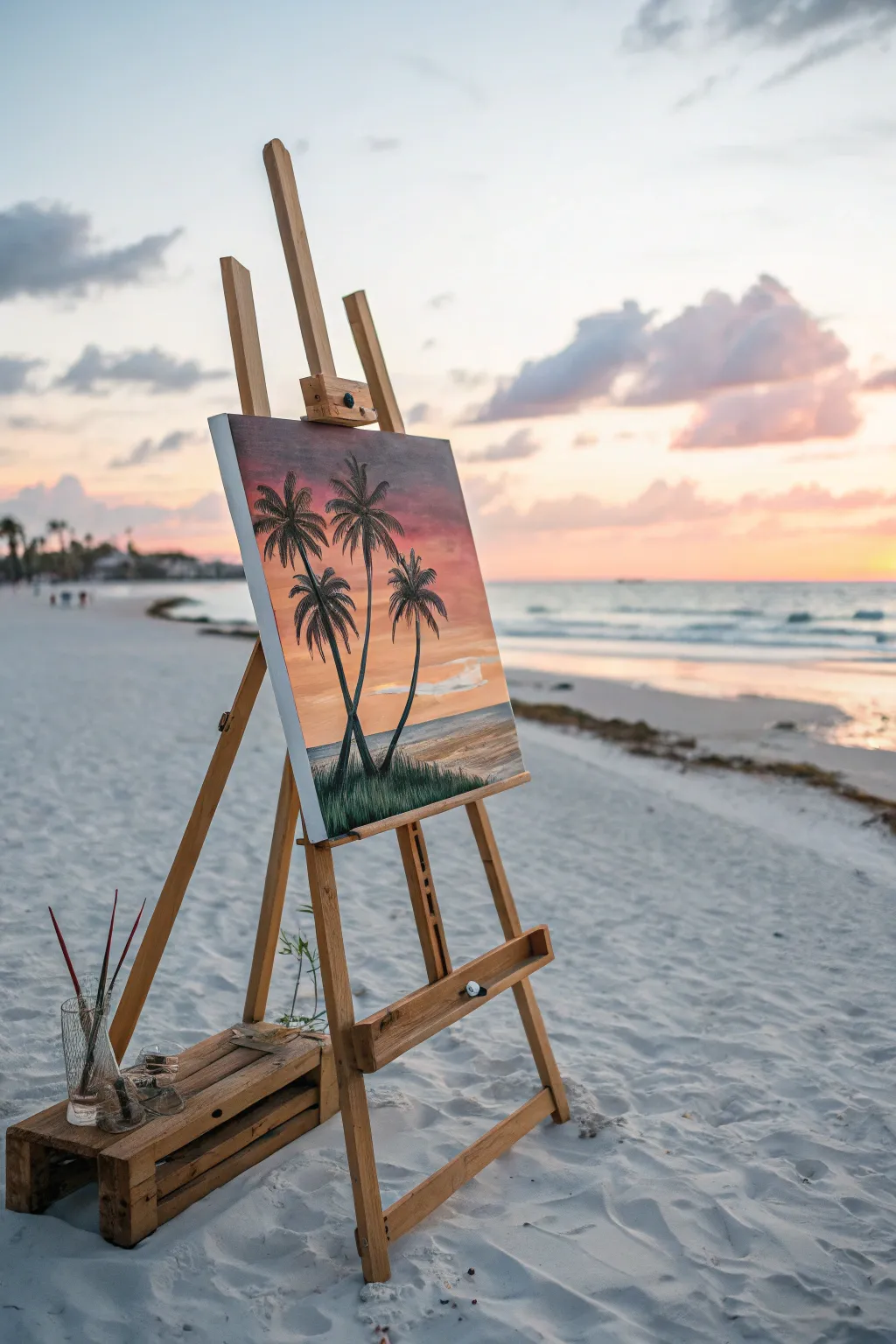 Capture the essence of paradise with a minimalist beach painting, where simplicity meets natural beauty.
