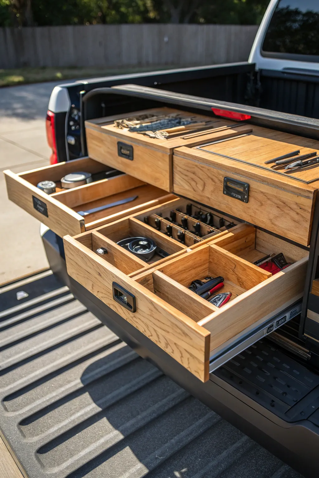Elevate your truck's functionality with handcrafted slide-out drawers—where craftsmanship meets practicality.
