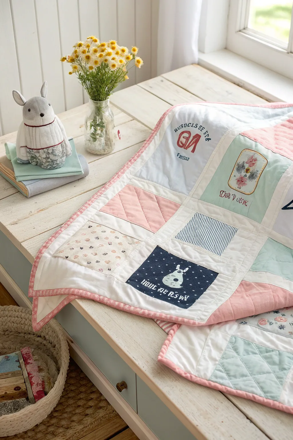 Embrace nostalgia with a charming T-shirt patchwork quilt, where simplicity meets sentimental beauty.