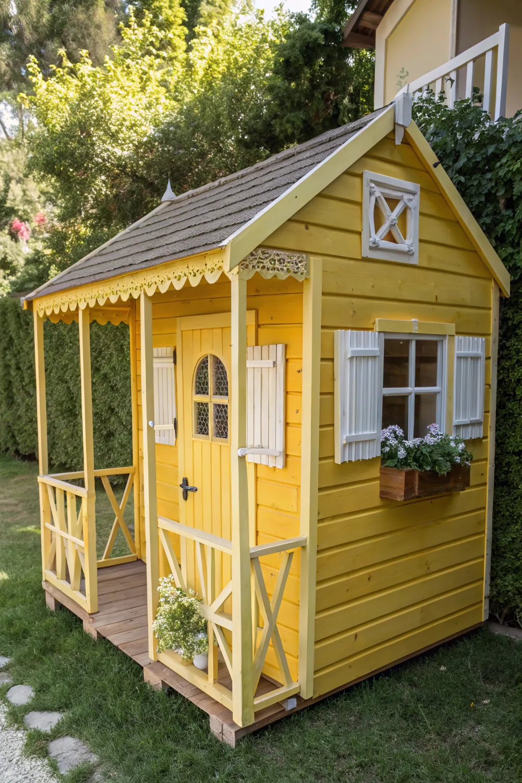A splash of sunshine in your backyard: Transform your shed into a vibrant playhouse!