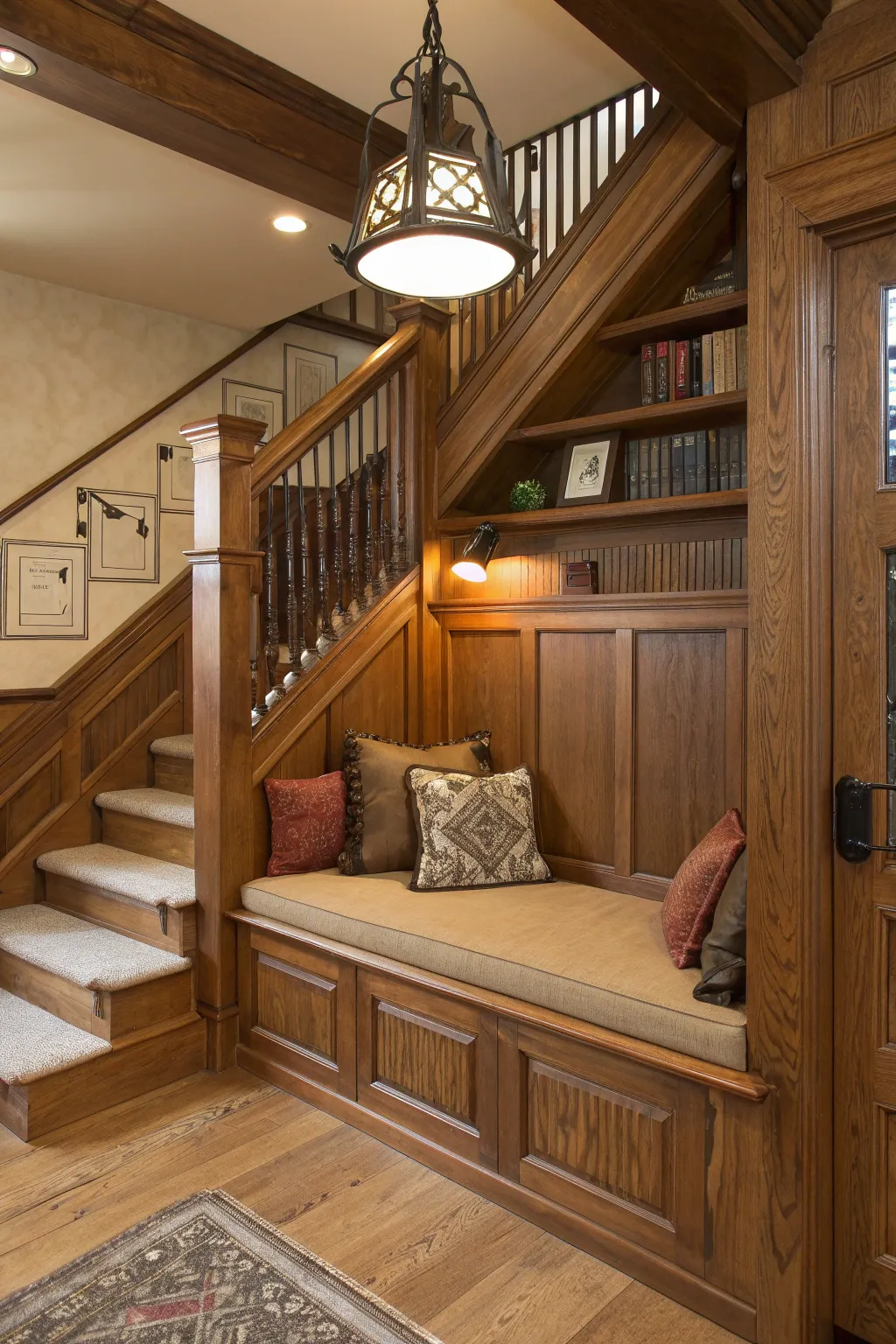 Transform your staircase into a cozy escape with handcrafted elegance.