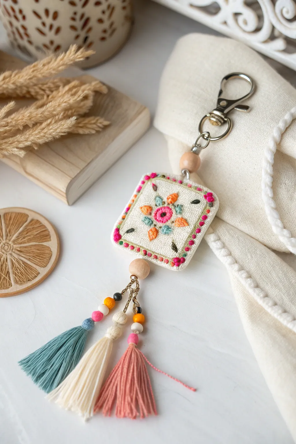 Add a dash of whimsy to your keys with this charming embroidered keychain!
