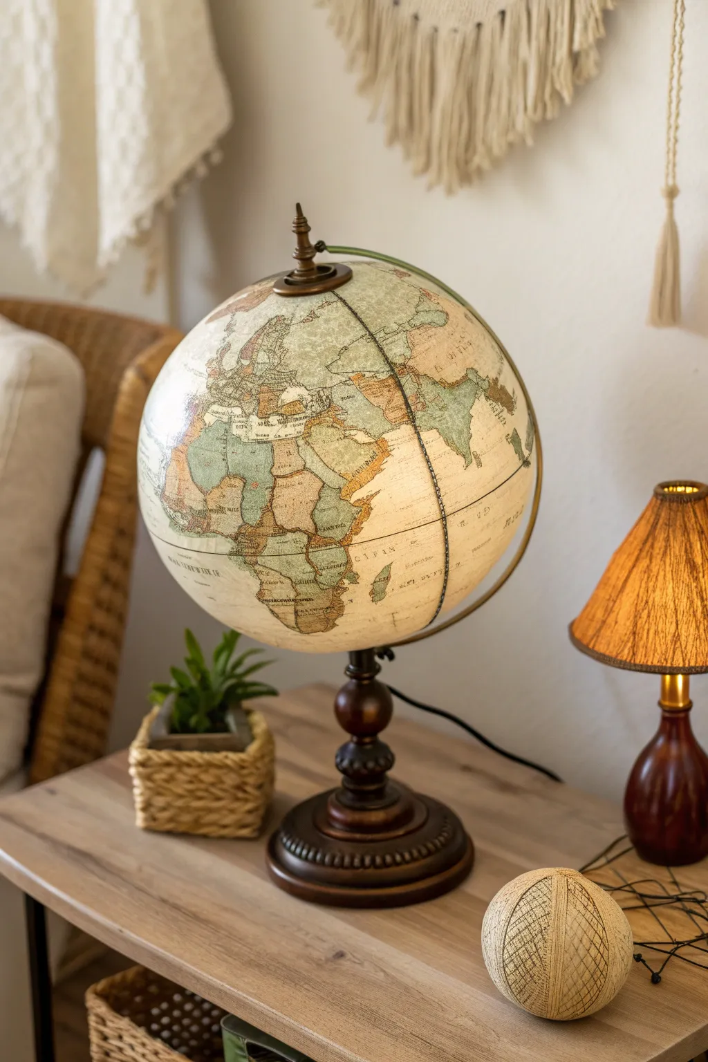 Illuminate your space with a touch of worldly charm: an upcycled globe lamp that blends minimalist elegance with boho flair.