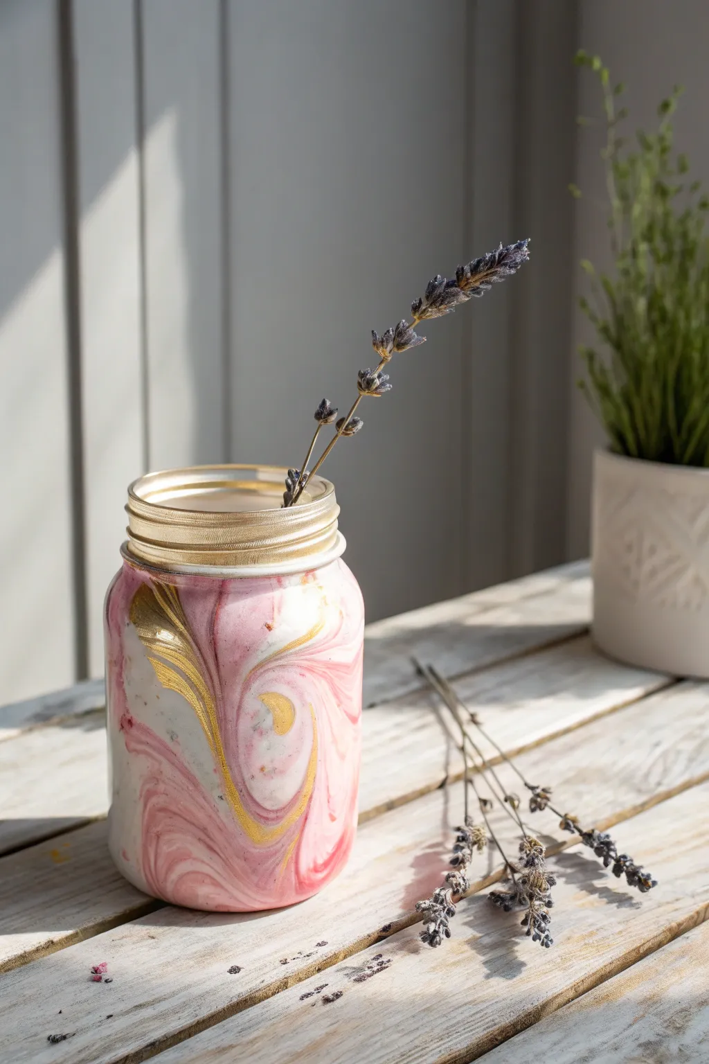 Transform your mason jar into a marbled masterpiece – a perfect blend of simplicity and artistic flair for your Valentine's decor.