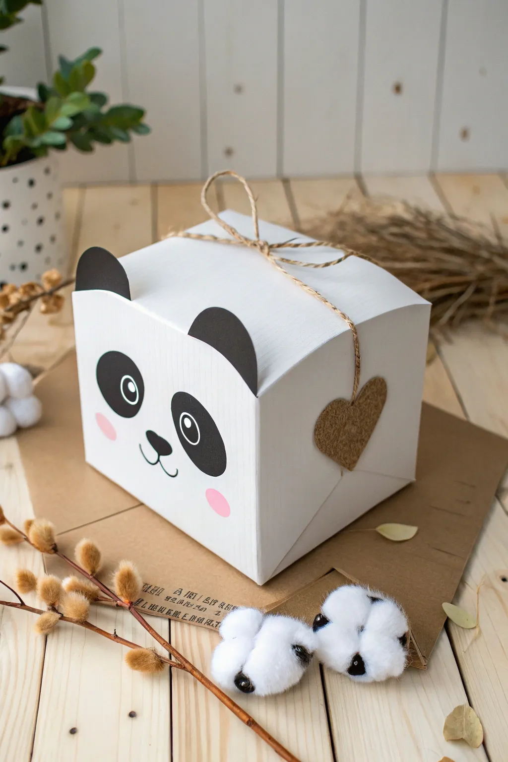 Embrace the charm of handcrafted love with this adorable panda-themed Valentine's box. Perfect for a minimalist touch!