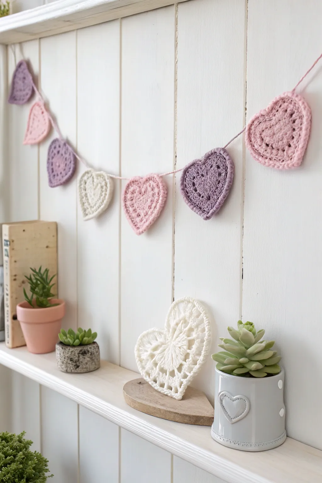 Add a touch of love to your space with this charming crochet heart garland. Perfect for brightening any room!