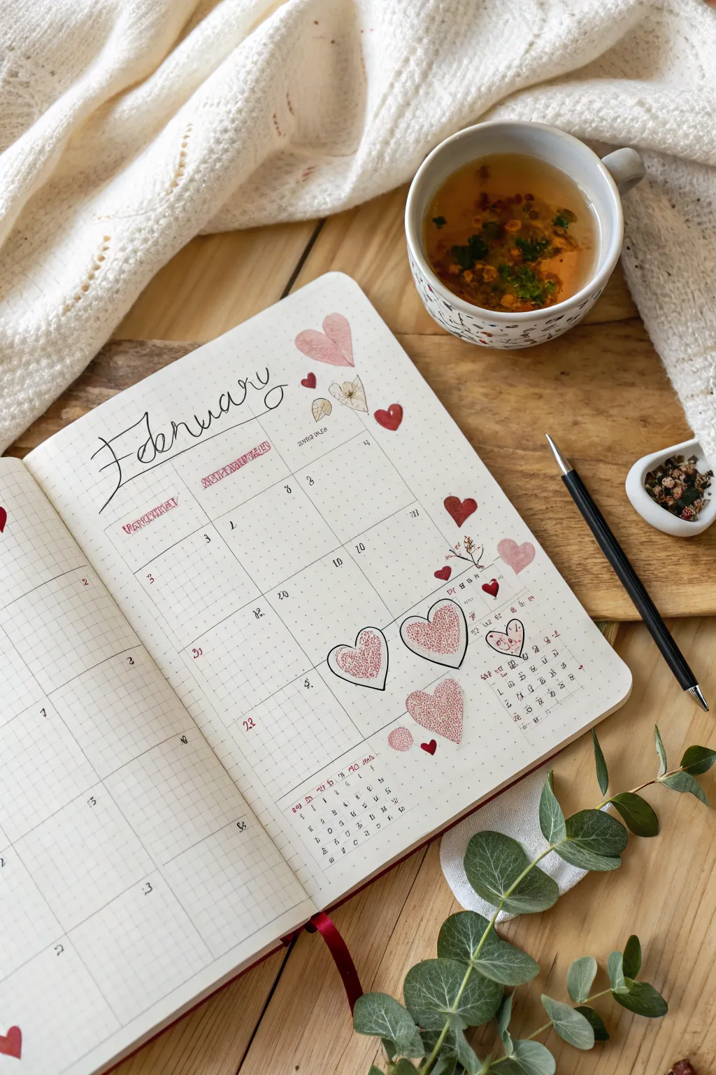 Embrace February with a heart-filled journal spread, where minimalist beauty meets a touch of love. #BulletJournalLove