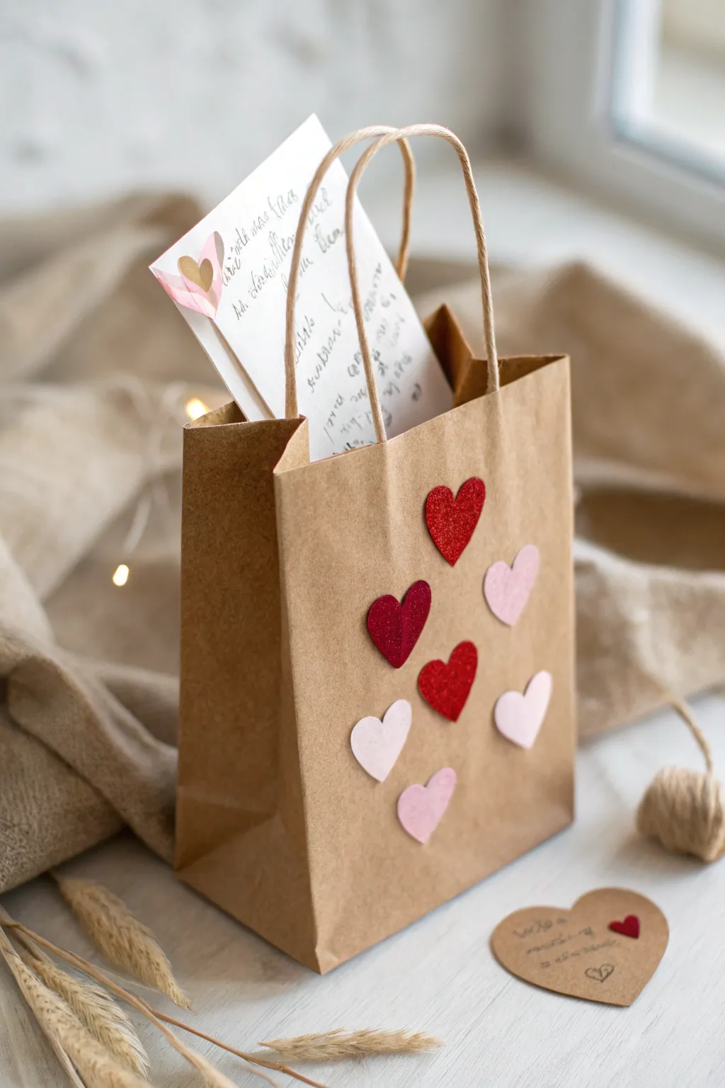 Crafted with love: A simple paper bag transformed into a heartfelt treat holder.