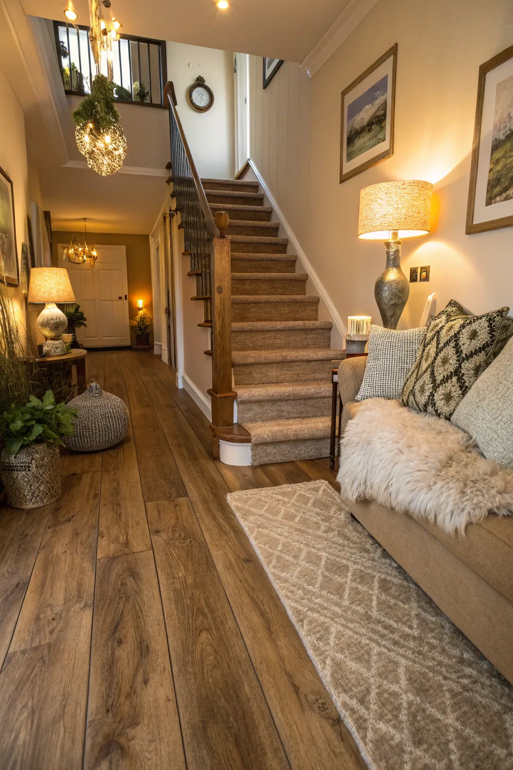 Warm oak vinyl adds a cozy touch to any staircase, enhancing the comfort of your home.