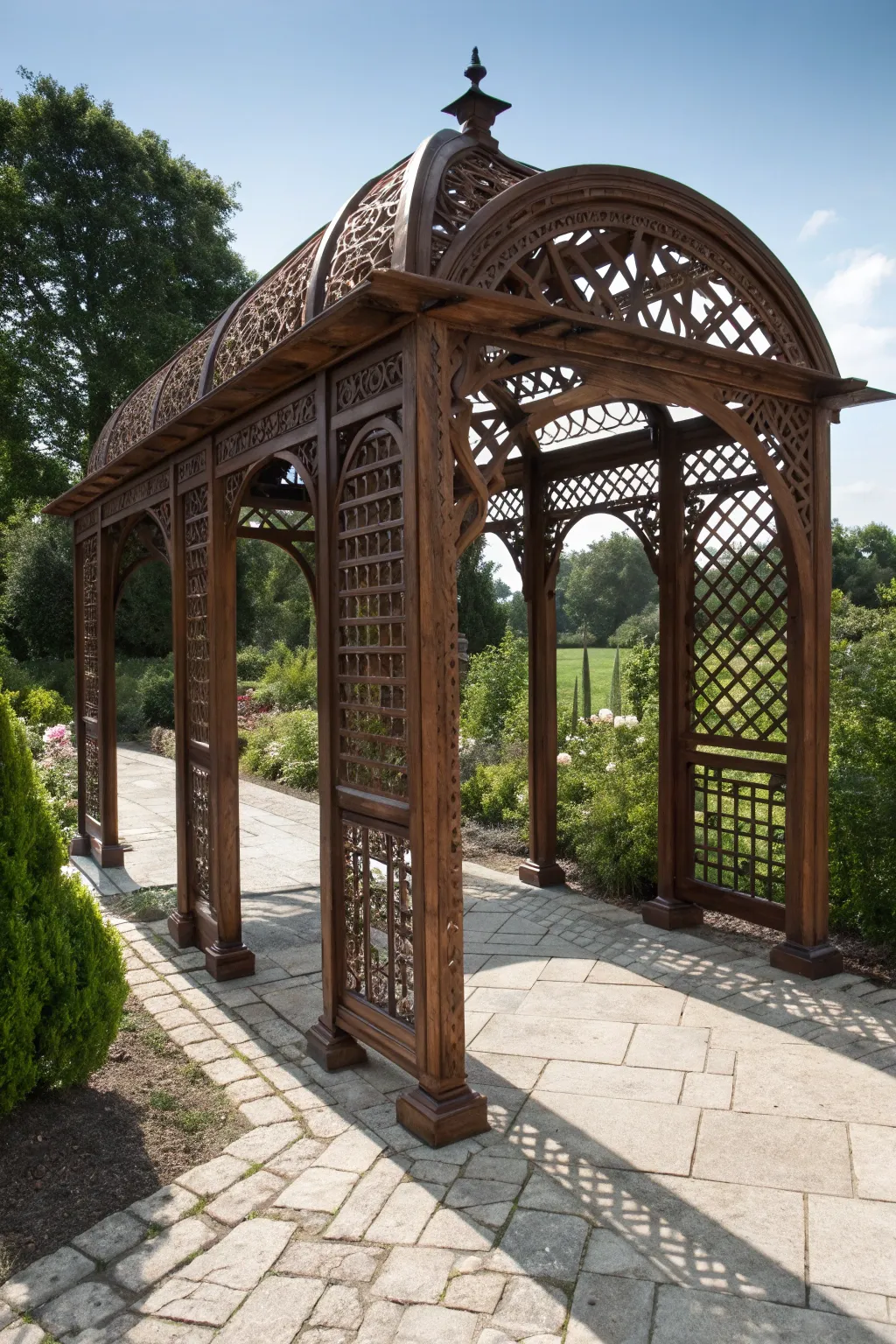Elevate your garden path with the timeless beauty of a handcrafted freestanding canopy.