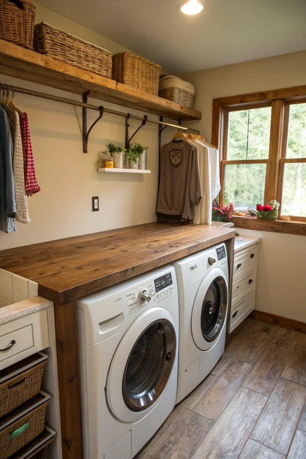 Embrace warmth with a rustic wooden countertop.