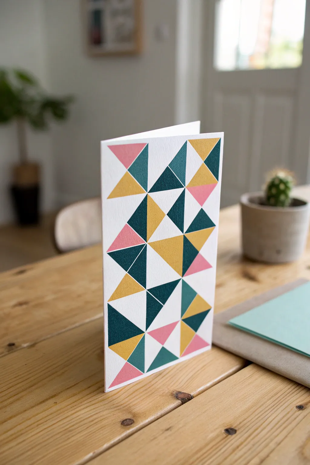 Transform your cards with bold geometric patterns using washi tape for a modern, artistic flair!