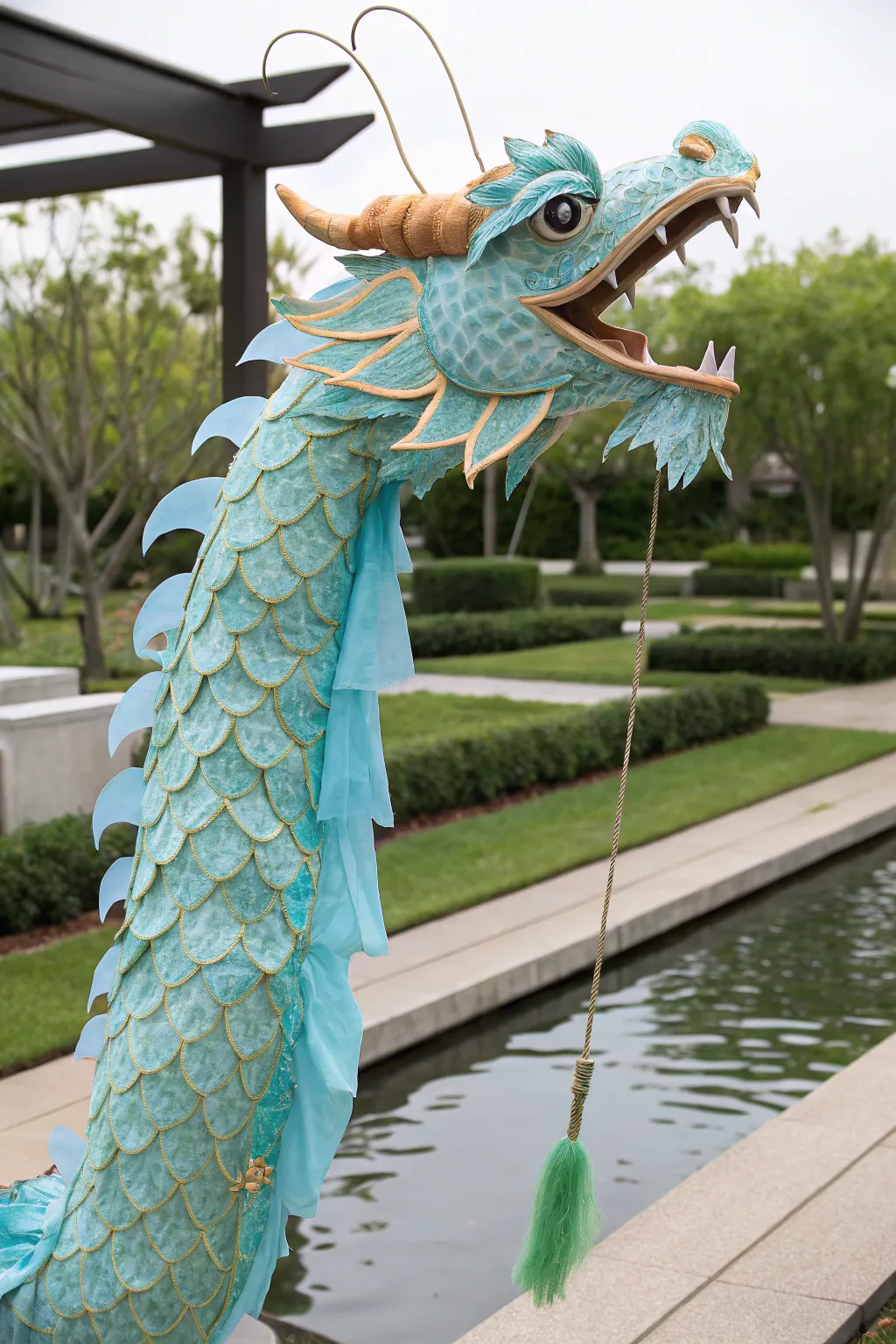 Create a garden spectacle with a life-sized water dragon puppet—where imagination meets elegance.
