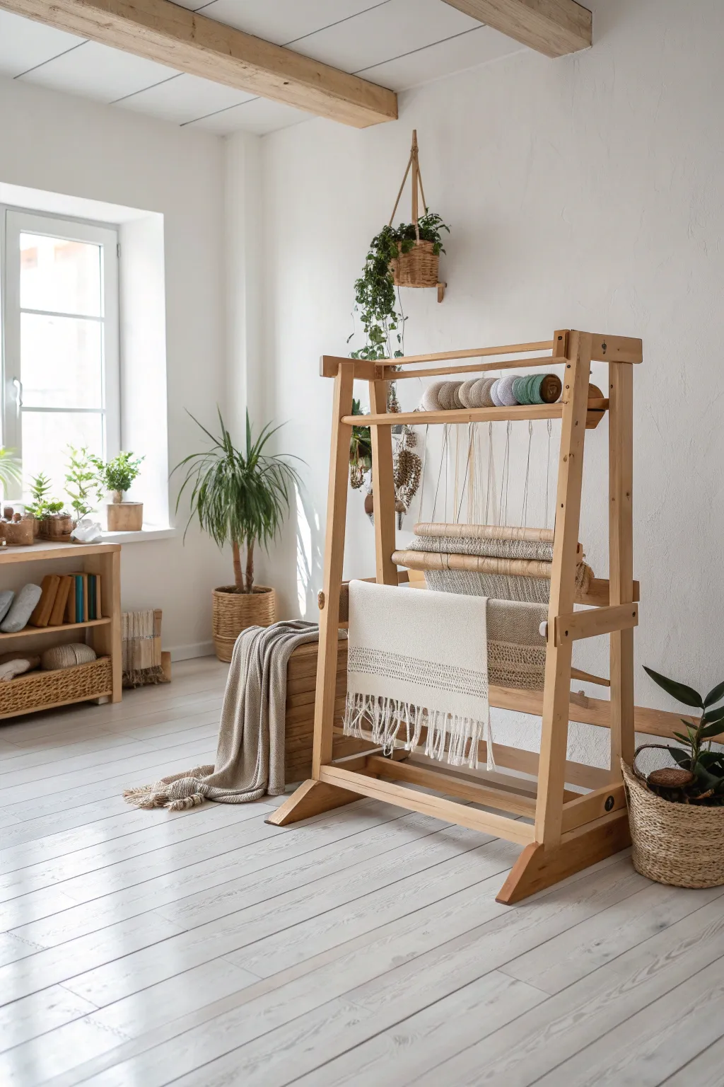Central Loom Placement: Create a weaving haven with a minimalist touch.