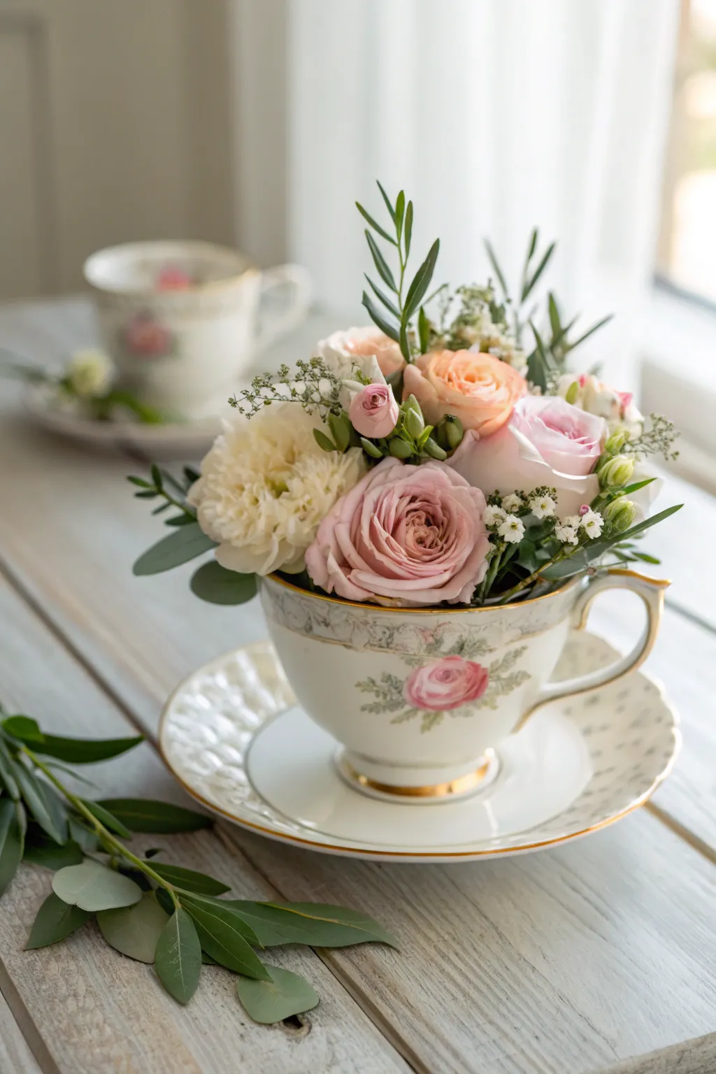Charming Floral Tea Cups: A Touch of Vintage Elegance for Your Wedding Table.