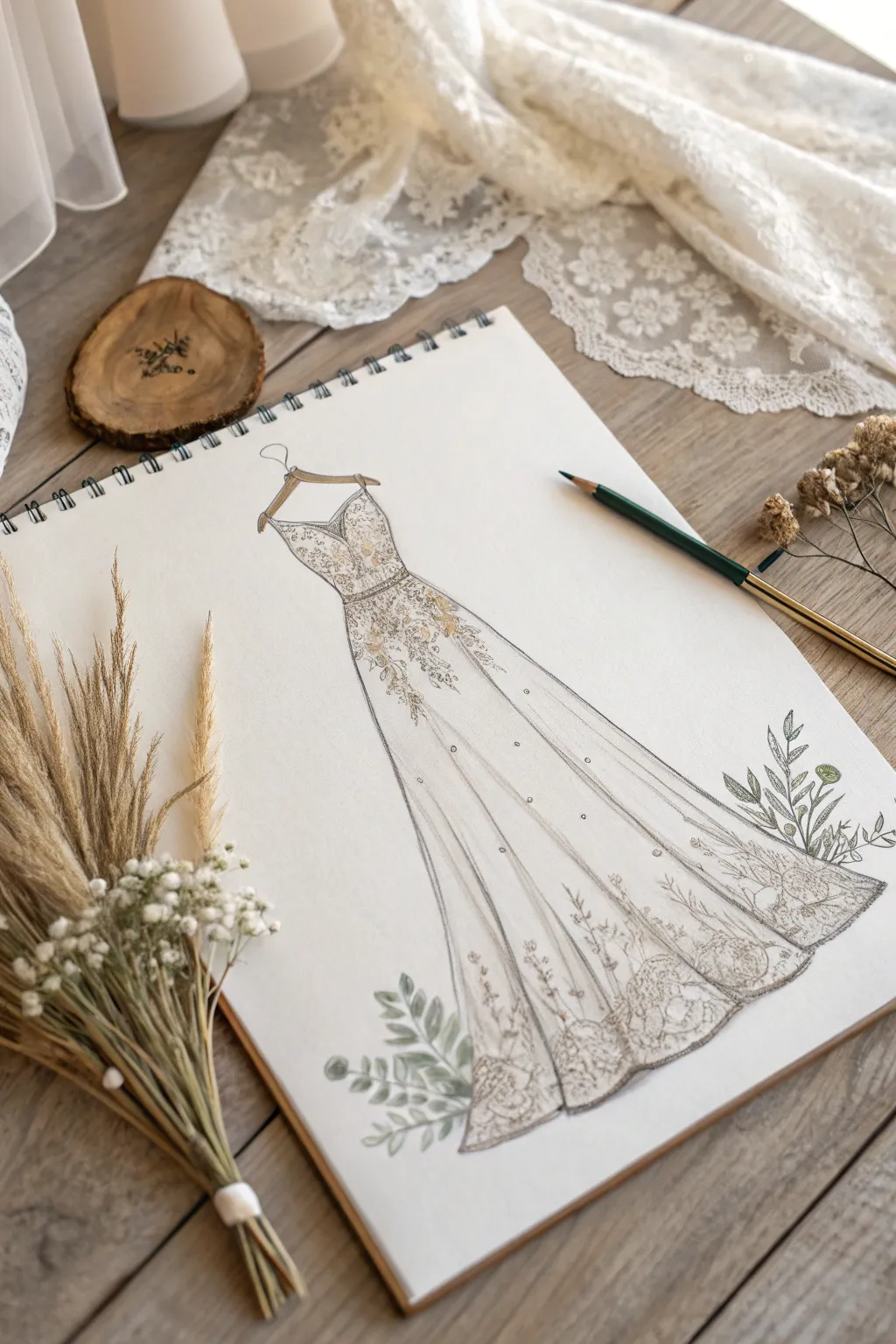 Envision elegance: A beautifully detailed bridal gown sketch that captures the essence of your dream wedding dress.