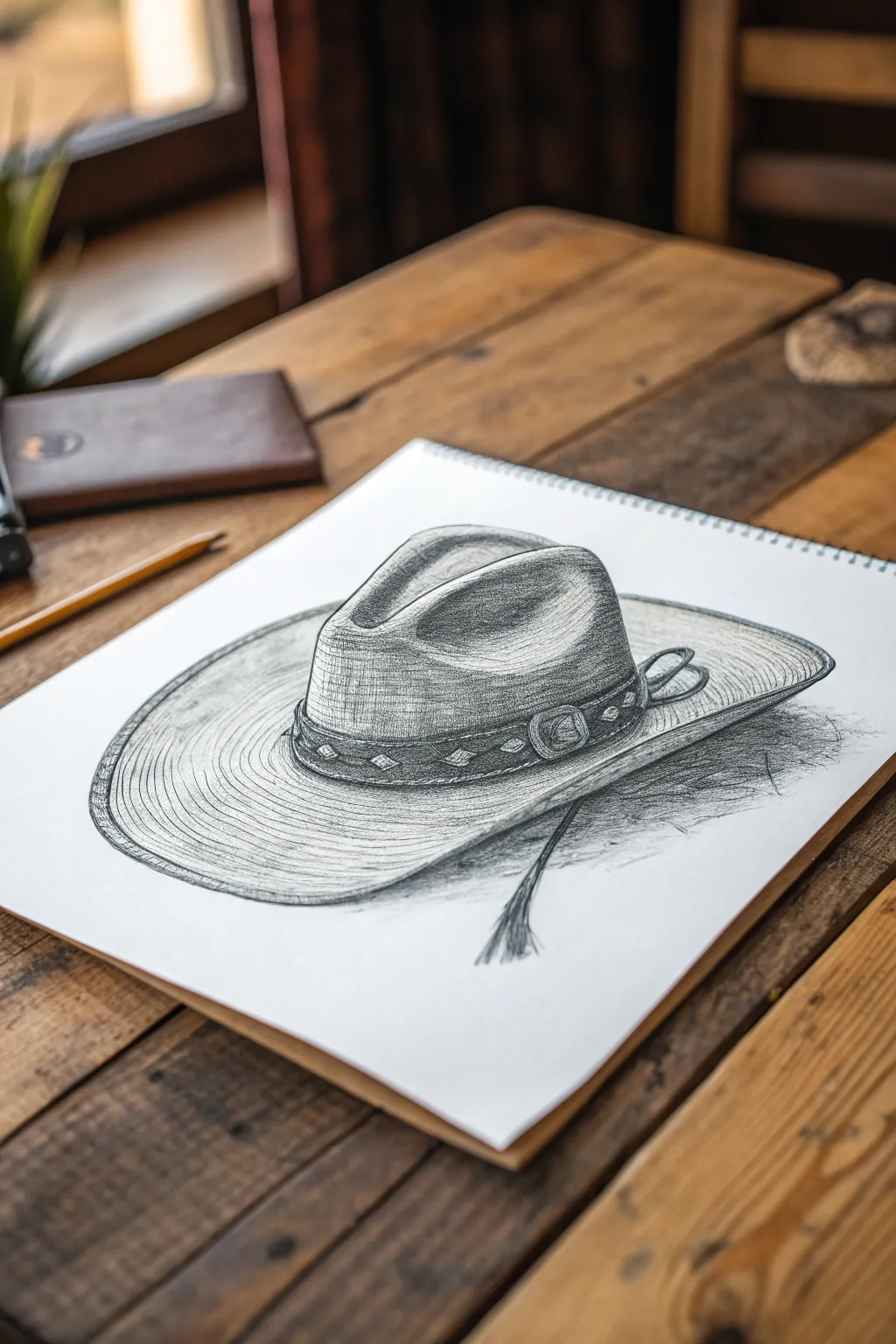 Capture the essence of the Wild West with this masterful cowboy hat sketch, a tribute to timeless craftsmanship.