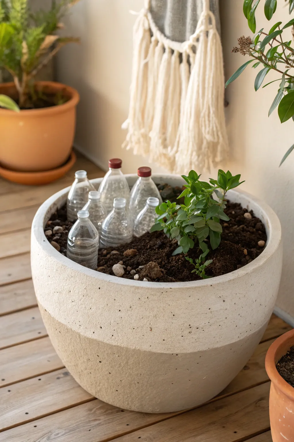 Transform your garden with style and sustainability by reusing plastic bottles for better planter drainage!