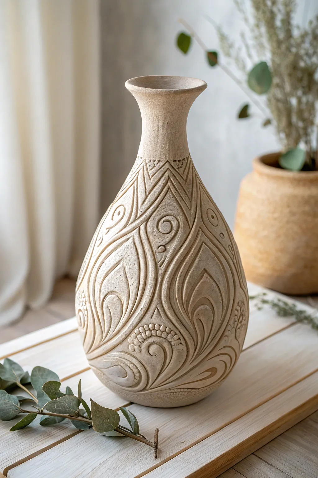 Discover the art of texture in minimalist pottery with this handcrafted vase.