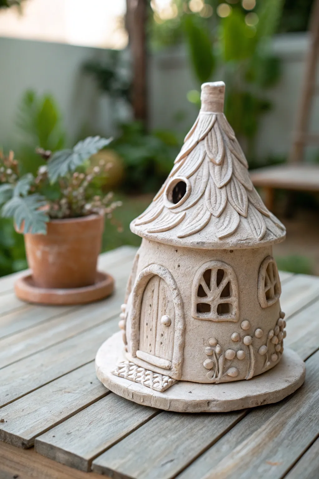 Step into a world of magic with this enchanting clay fairy house, where simplicity meets whimsy.