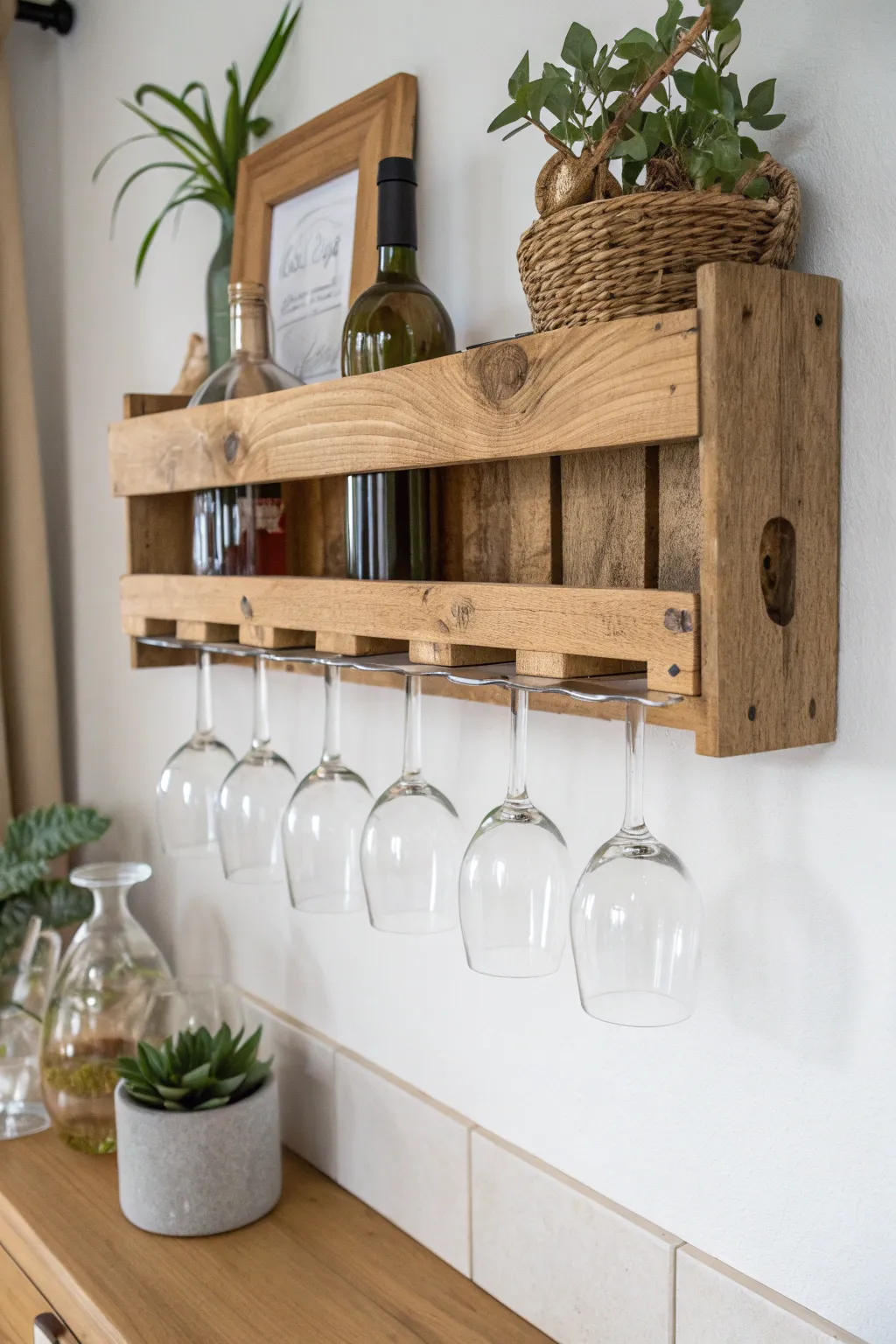 Add a touch of rustic elegance to your kitchen with this DIY wooden wine glass rack.