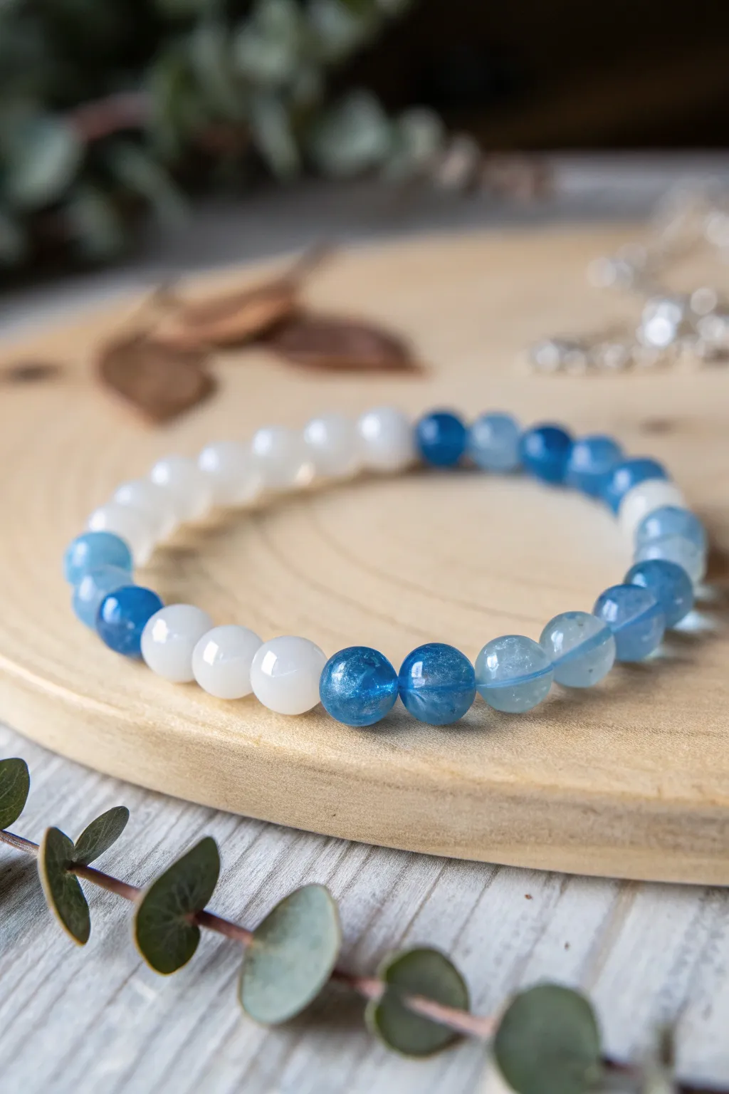 Embrace winter's elegance with this blue and white beaded beauty, a perfect blend of minimalism and boho charm.