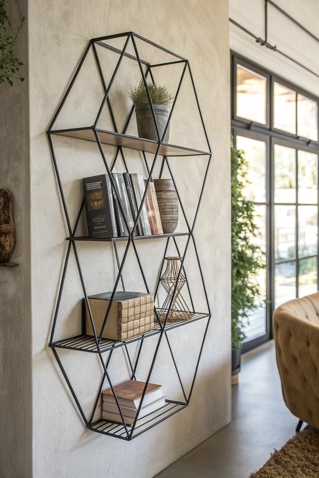 Experience the art of simplicity with this stunning minimalist wire bookshelf, where form meets function in perfect harmony.