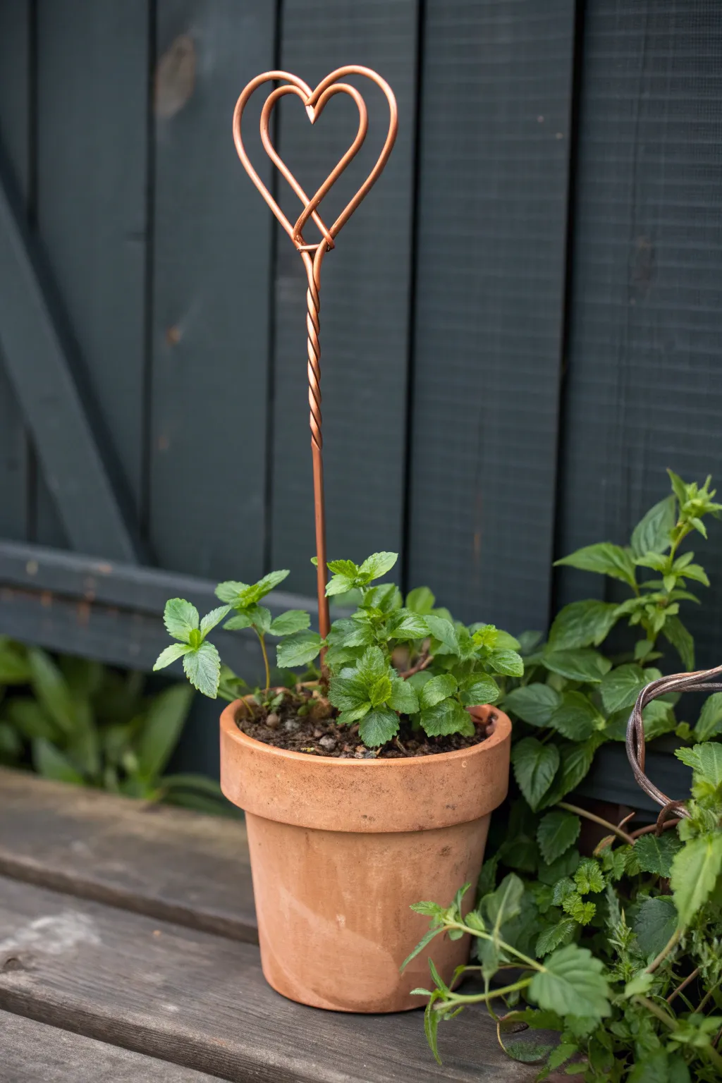 Elevate your greenery with handcrafted copper wire art.
