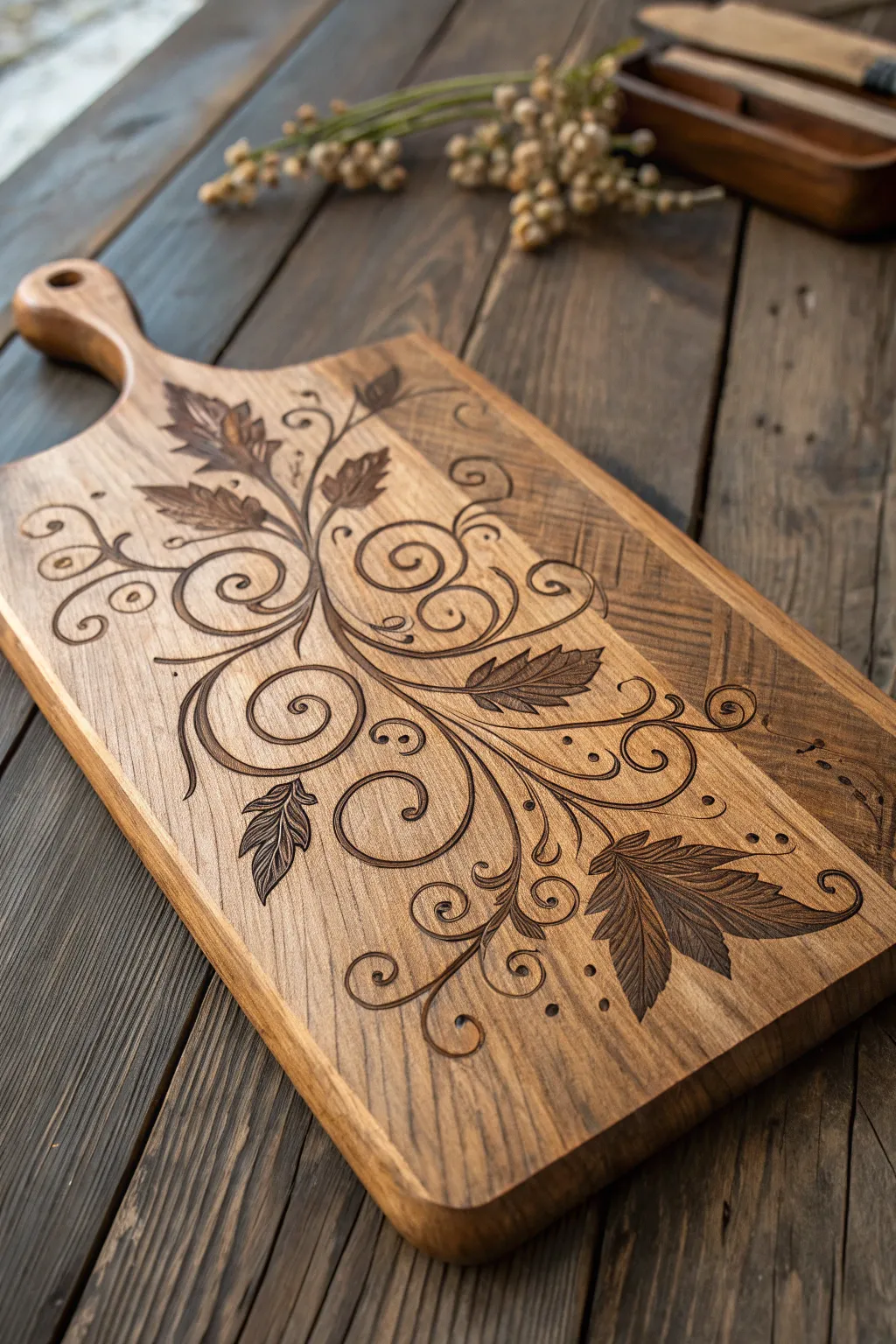 Elevate your kitchen style with a personalized wood burned chopping board - where art meets function.