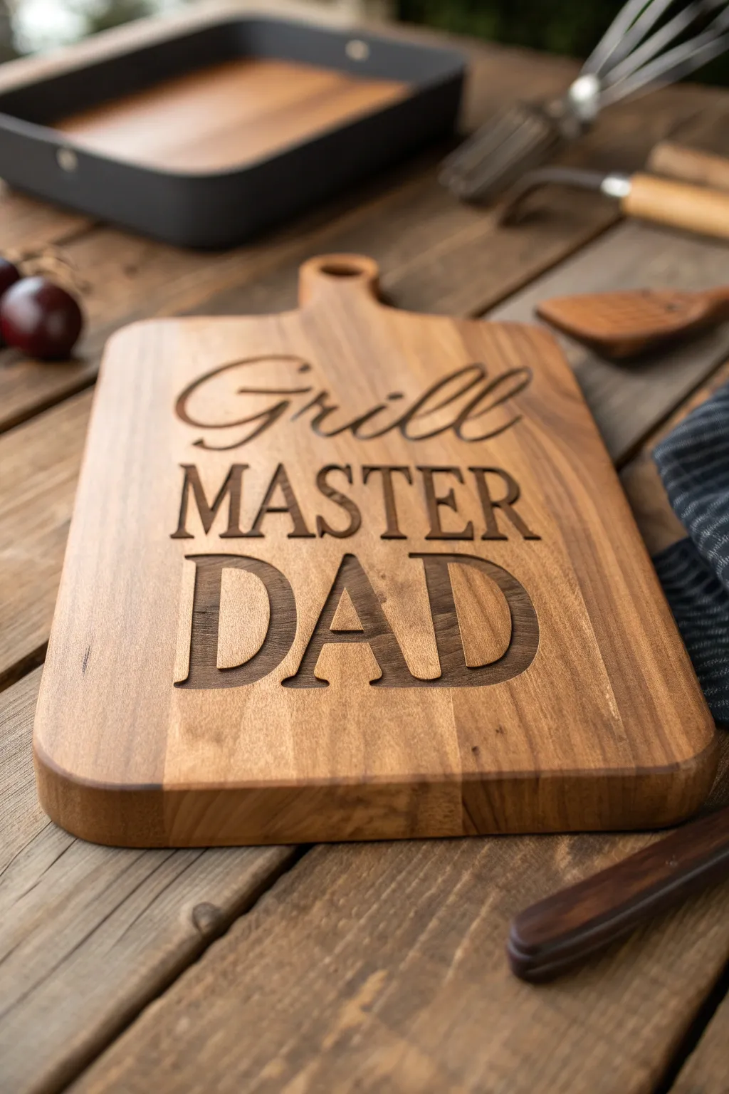 Celebrate Dad's grilling prowess with a custom cutting board that speaks to his heart.