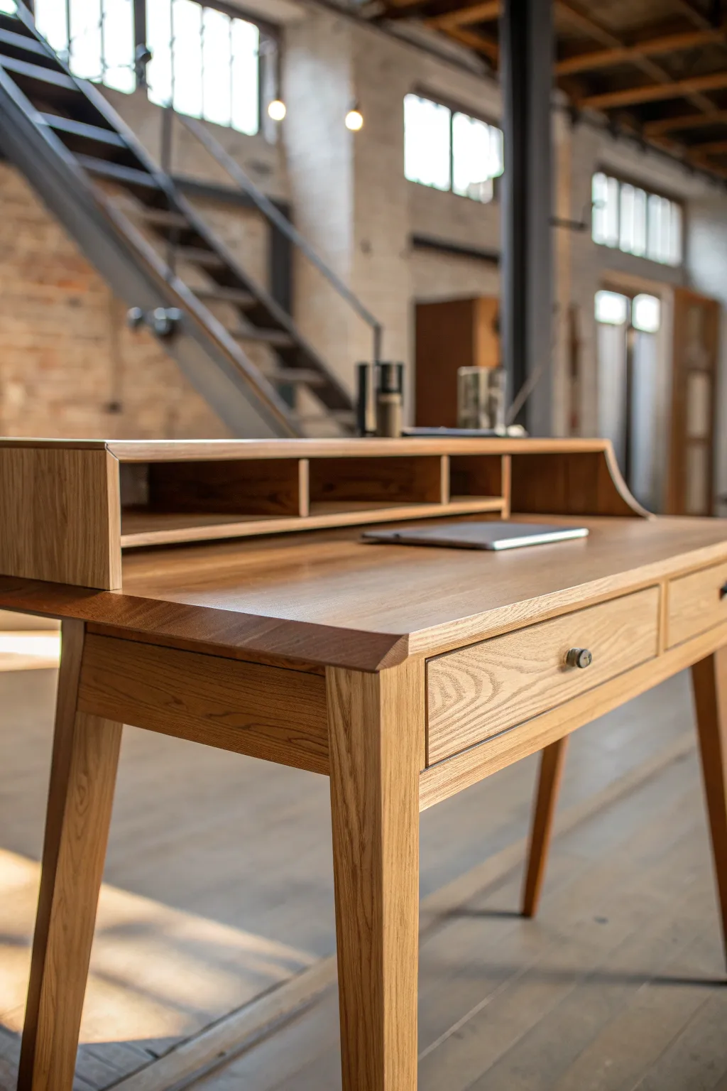 Embrace simplicity with this stunning minimalist wood desk, where craftsmanship meets creativity.