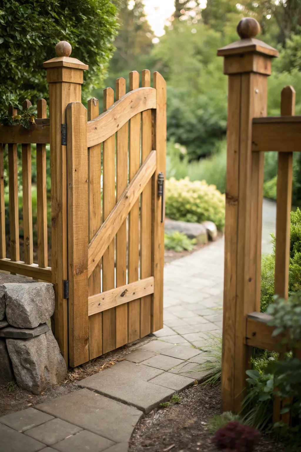 Step into timeless elegance with this classic picket fence gate, where simplicity meets the beauty of craftsmanship.