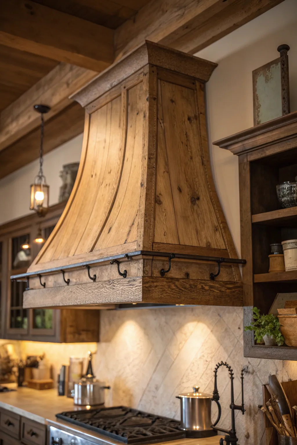Embrace rustic charm with a distressed wood hood that tells its own story.