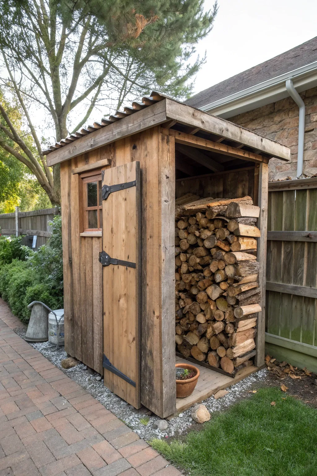 Craftsmanship meets rustic charm in this cozy wood storage solution.