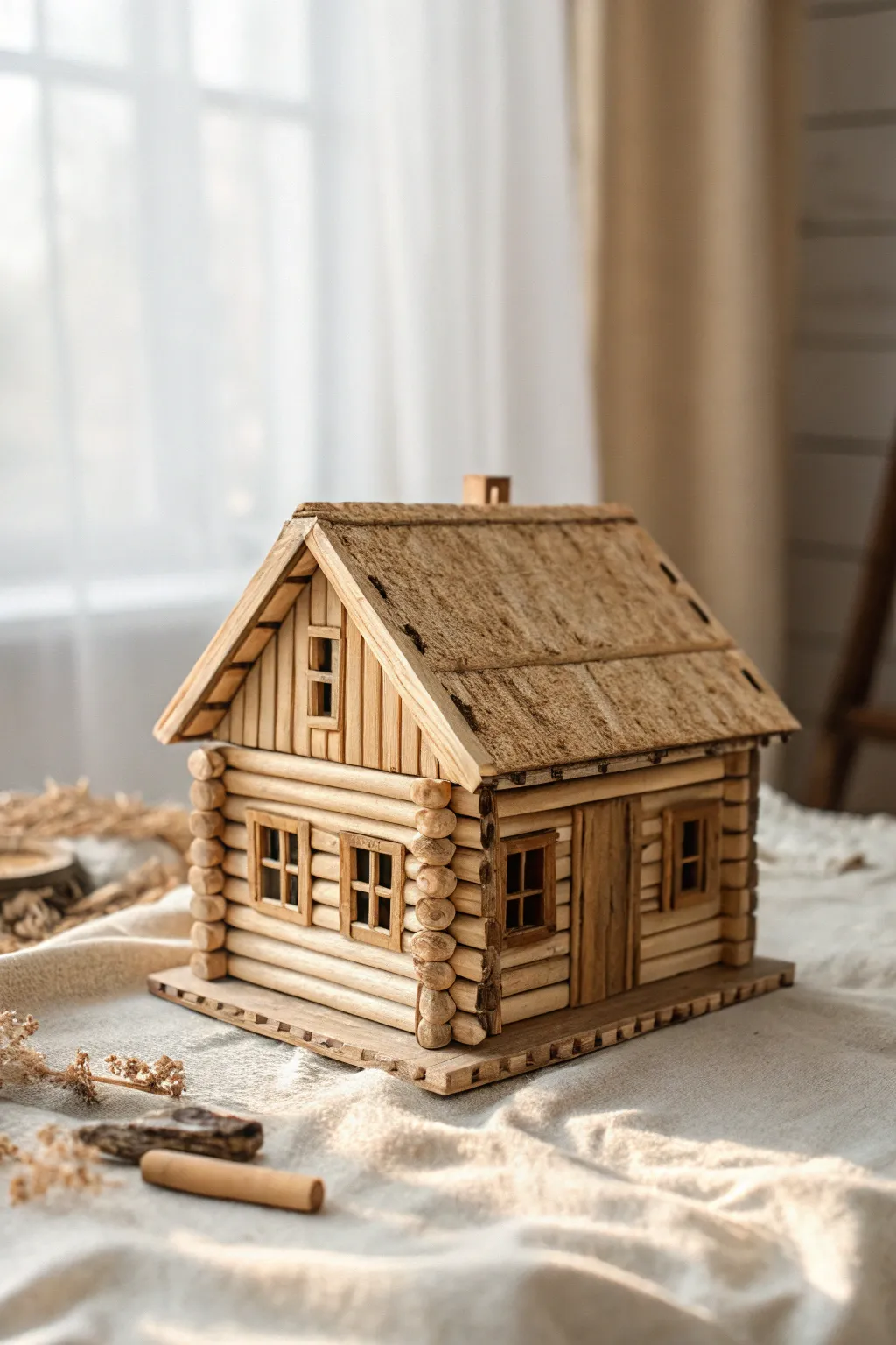 Bring a touch of rustic charm to your space with handcrafted miniature wooden houses.